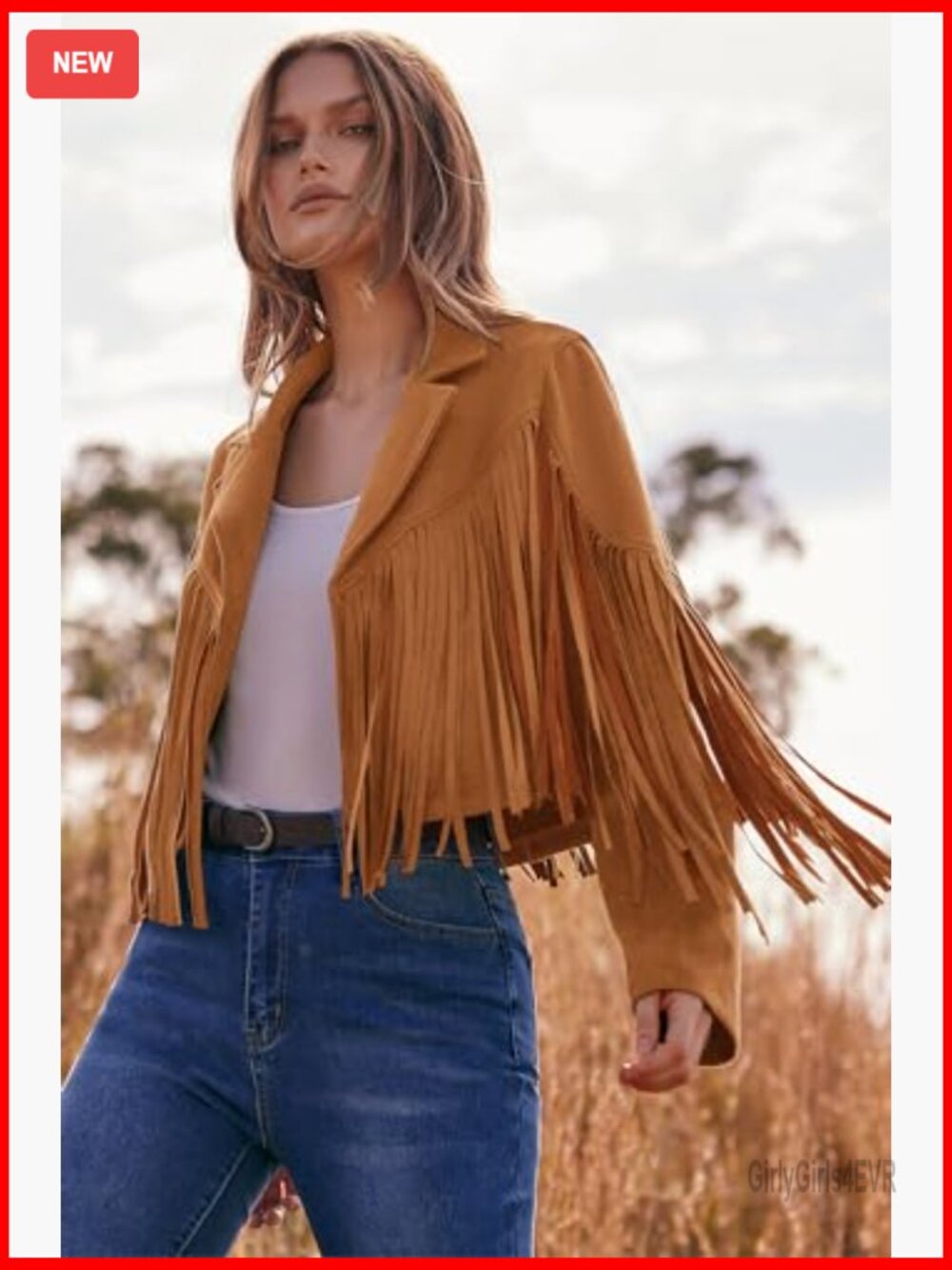 Faux Suede Fringe Cropped Jacket, Motorcycle Style, Straight Fit, Lightweight - Picture 3 of 7